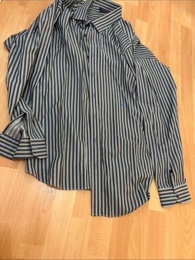 Men's Vertical Stripe Dress Shirt - Blue & Gray